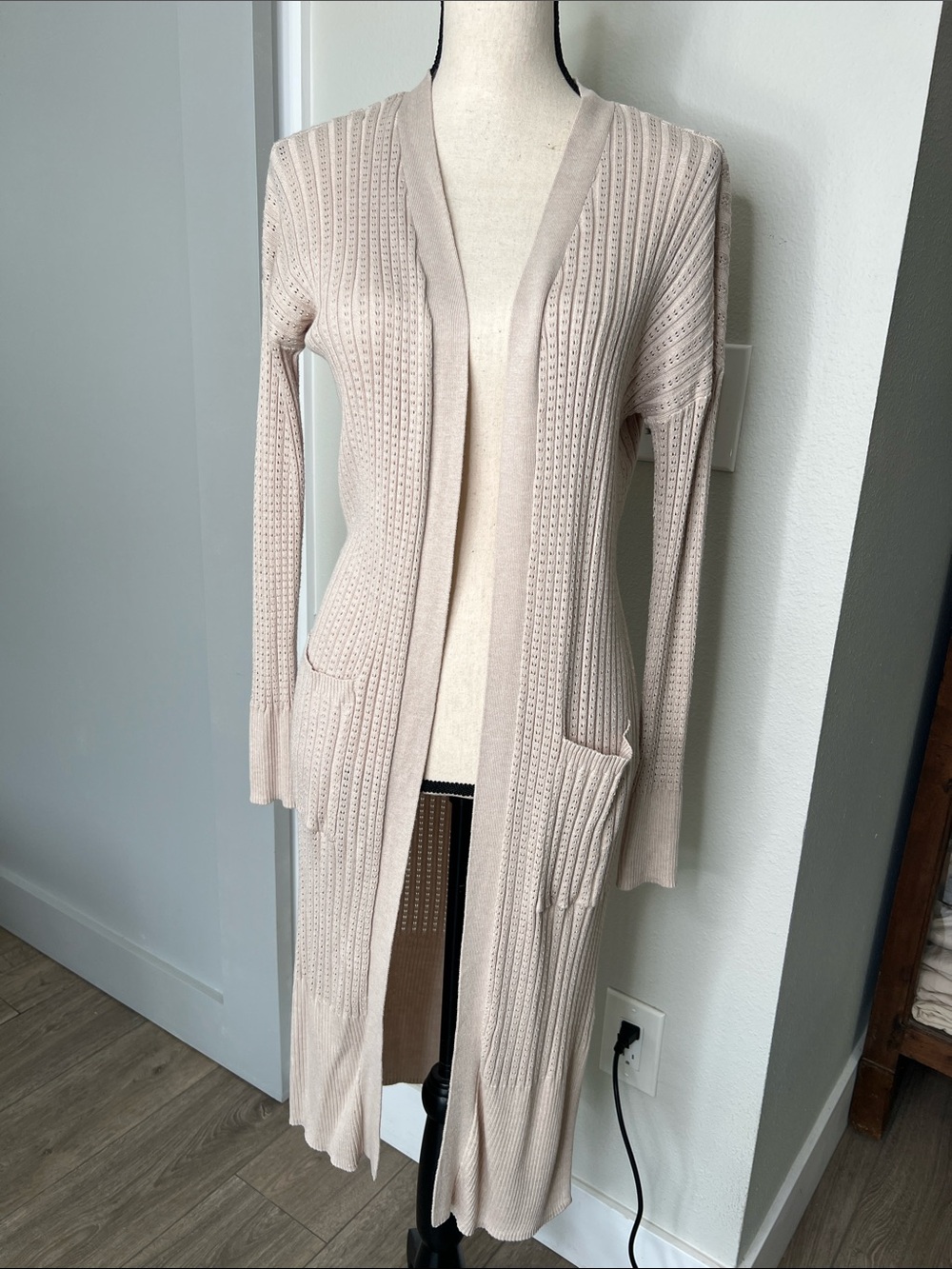 NWOT Pink Rose Long Open-Front Knit Cardigan